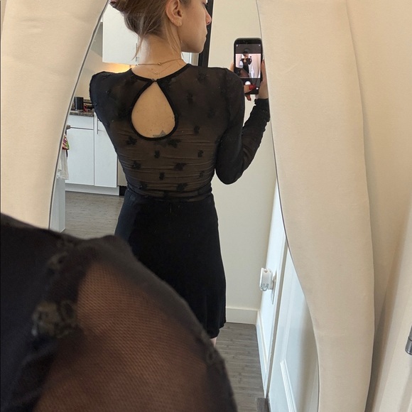 Intimately Free People Sheer Black long sleeve bodysuit mesh embroidered floral - Picture 6 of 7